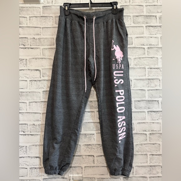 Girl’s US Polo Assn gray with pink logo pull on sweatpants joggers XL - Picture 1 of 3